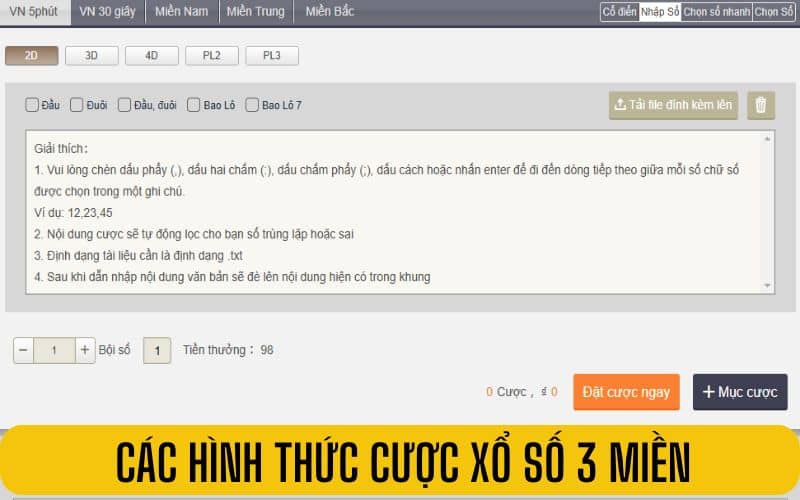 Các hình thức cược trong xổ số 3 miền