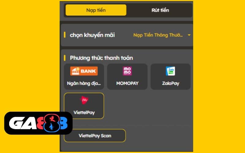 Chọn phương thức nạp tiền ViettelPay 