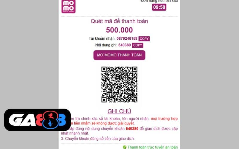 Lưu mã QR hoặc mở MOMO để thanh toán