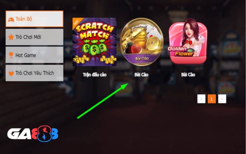 Truy cập vào danh mục game bài và chọn bài cào online