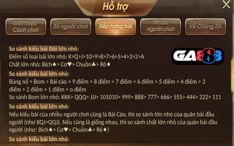 Xếp hạng các lá bài cào online khi so điểm