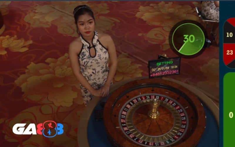 Giao diện roulette online có dealer đứng bên vòng quay