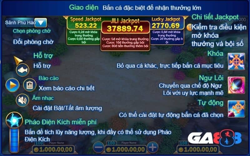 Các thành phần trong giao diện game Jackpot đánh cá